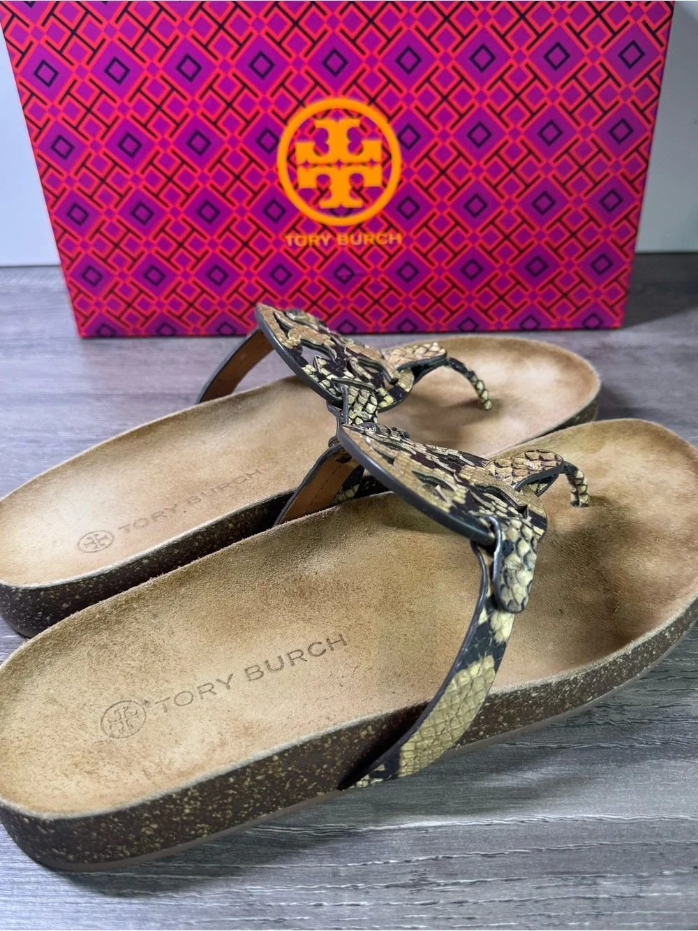Tory Burch Snake-Print Miller Cloud Thong Sandals size 9 IMMACULATE